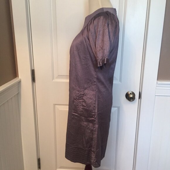 CALYPSO DRESS SHIFT PURPLE CRINKLE SILK SHORT SLEEVE POCKETS Size 4 - Picture 3 of 6